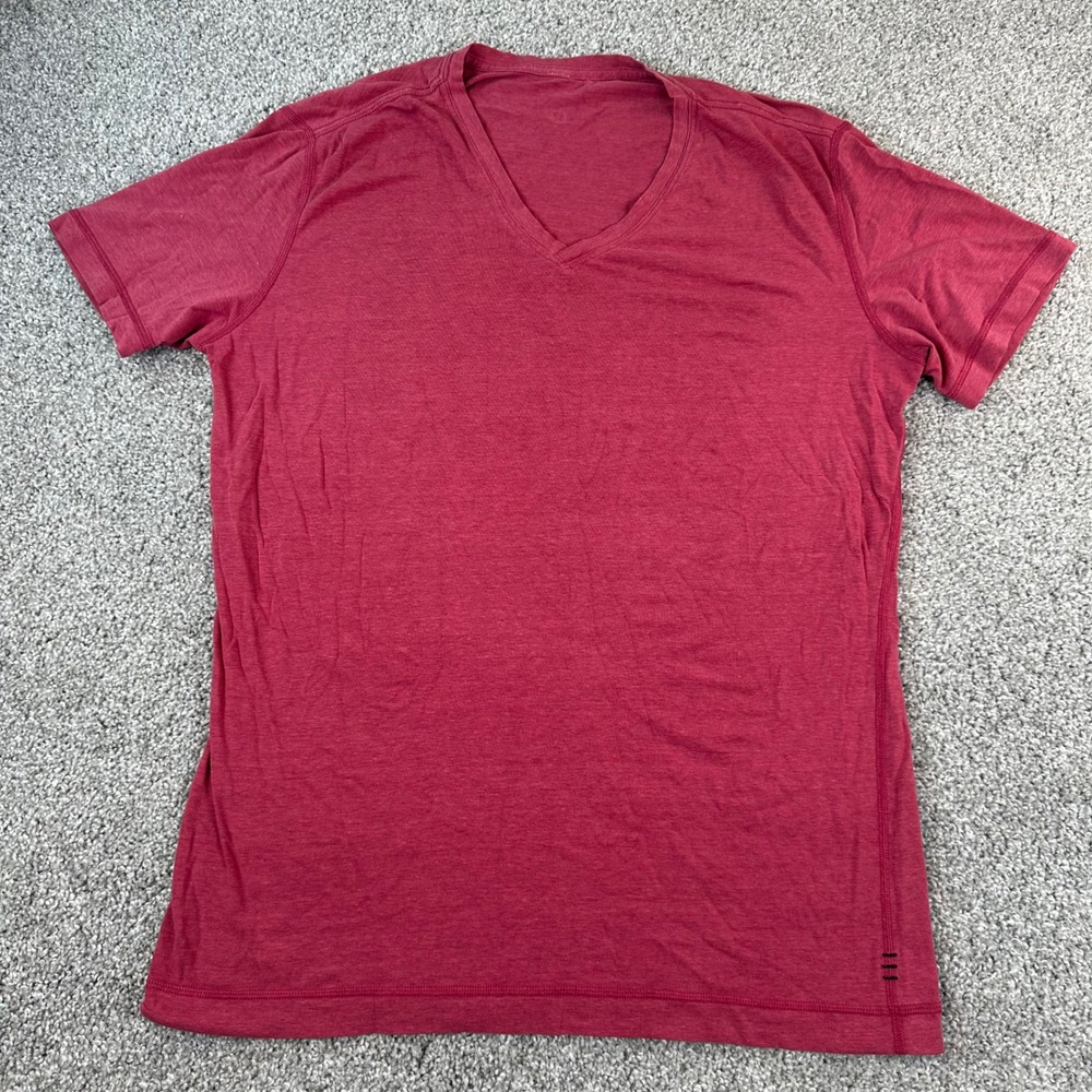 Lululemon Mens 5 Year T-Shirt Basic V-Neck Tee Heathered Red Short Sleeve Large